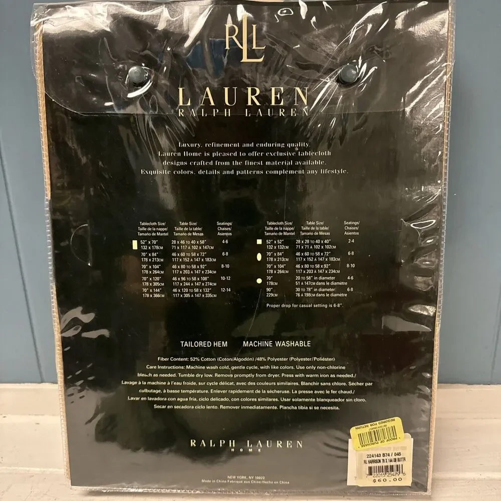 NEW RALPH LAUREN TABLE CLOTH 70